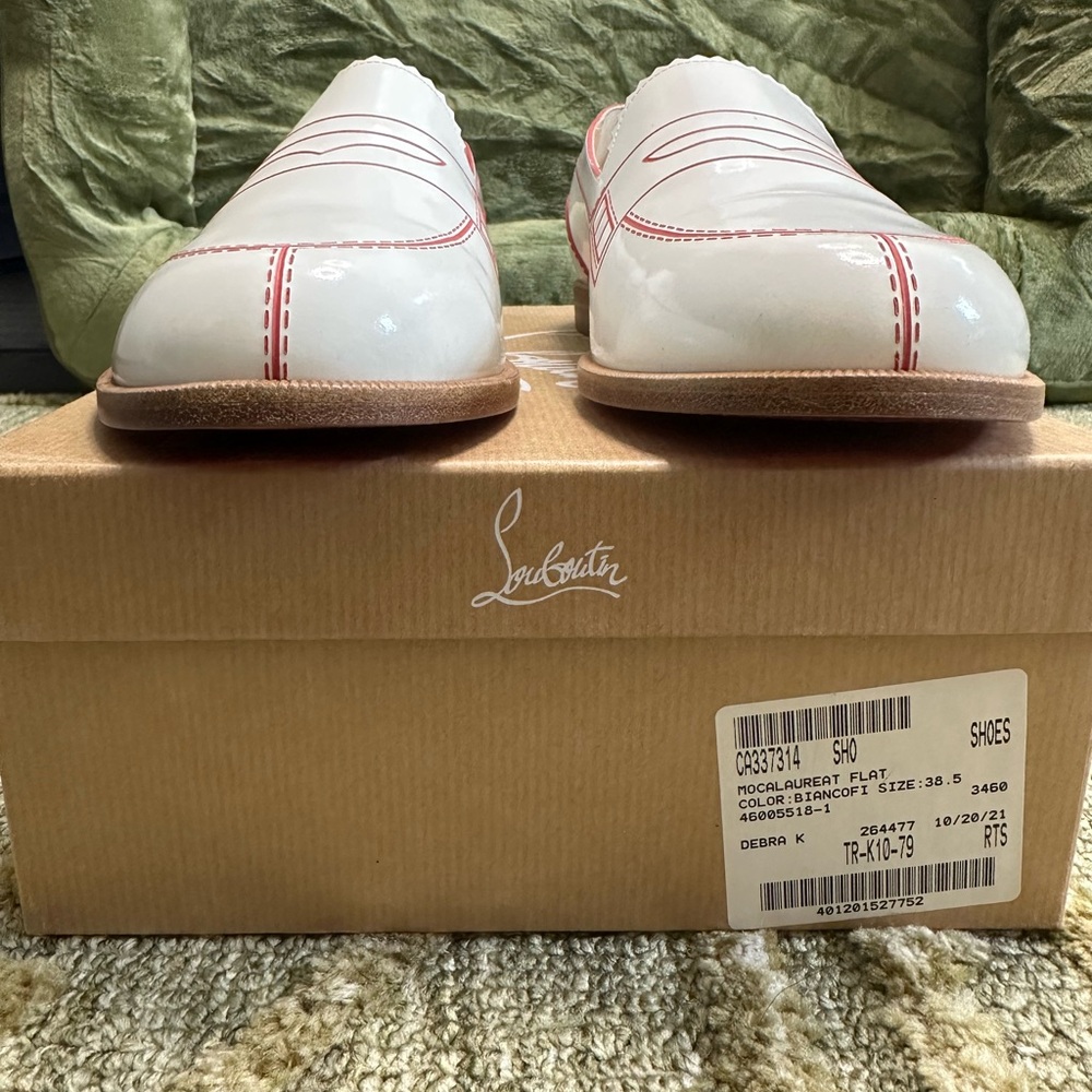 NEW Christian Louboutin White Loafers with Red Trim - Picture 4 of 10